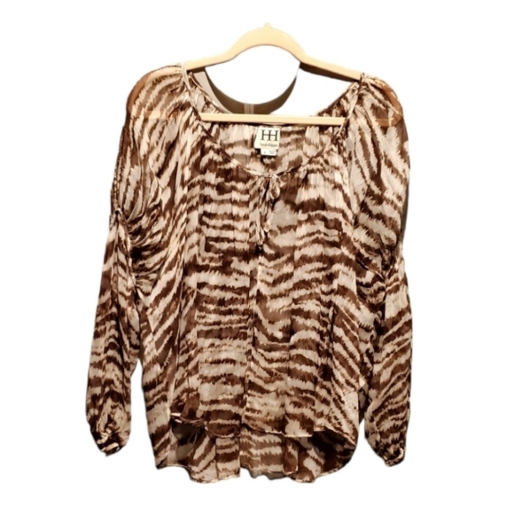 Haute Hippie Animal Print Cream Brown Silk Sheer‎ Blouse Small